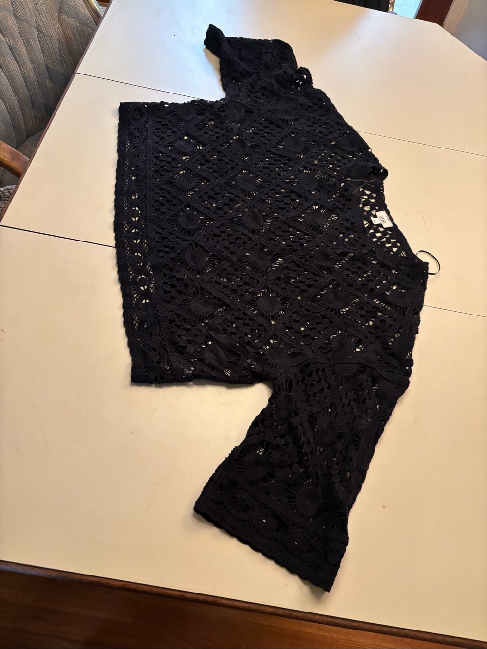 a.n.a Black Crochet Openwork Off-the-Shoulder Sweater